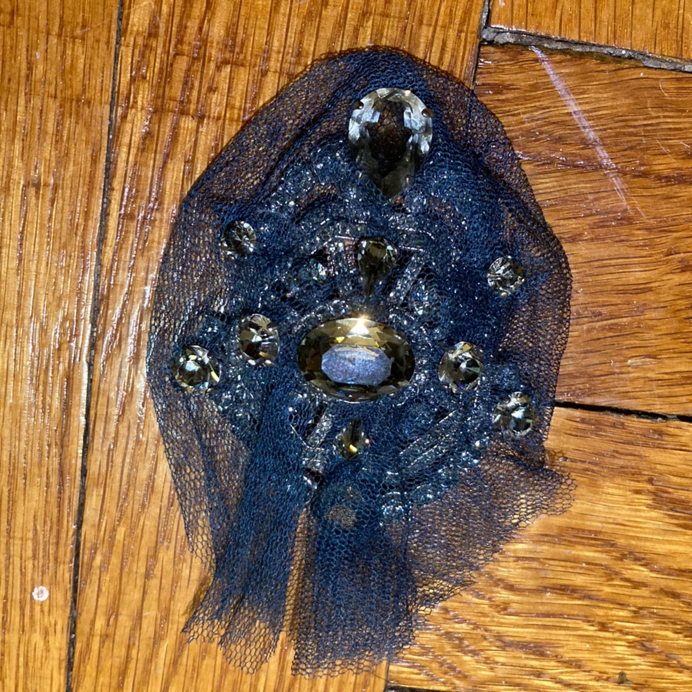 Vintage Lanvin Navy and Silver Brooch with Mesh Detail